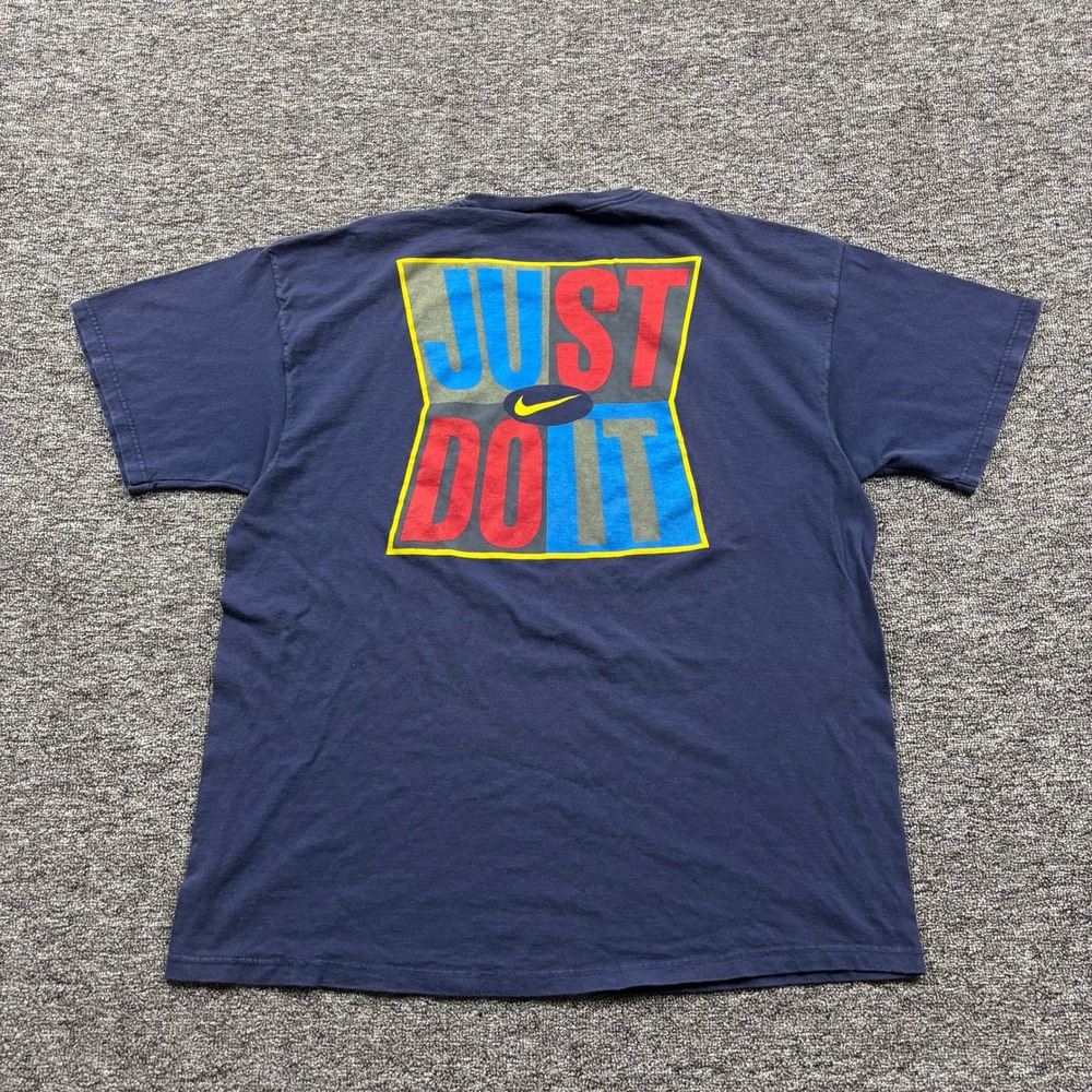 Vintage 1990s Nike Made in USA Just Do It Graphic Navy Blue T-Shirt Size XL